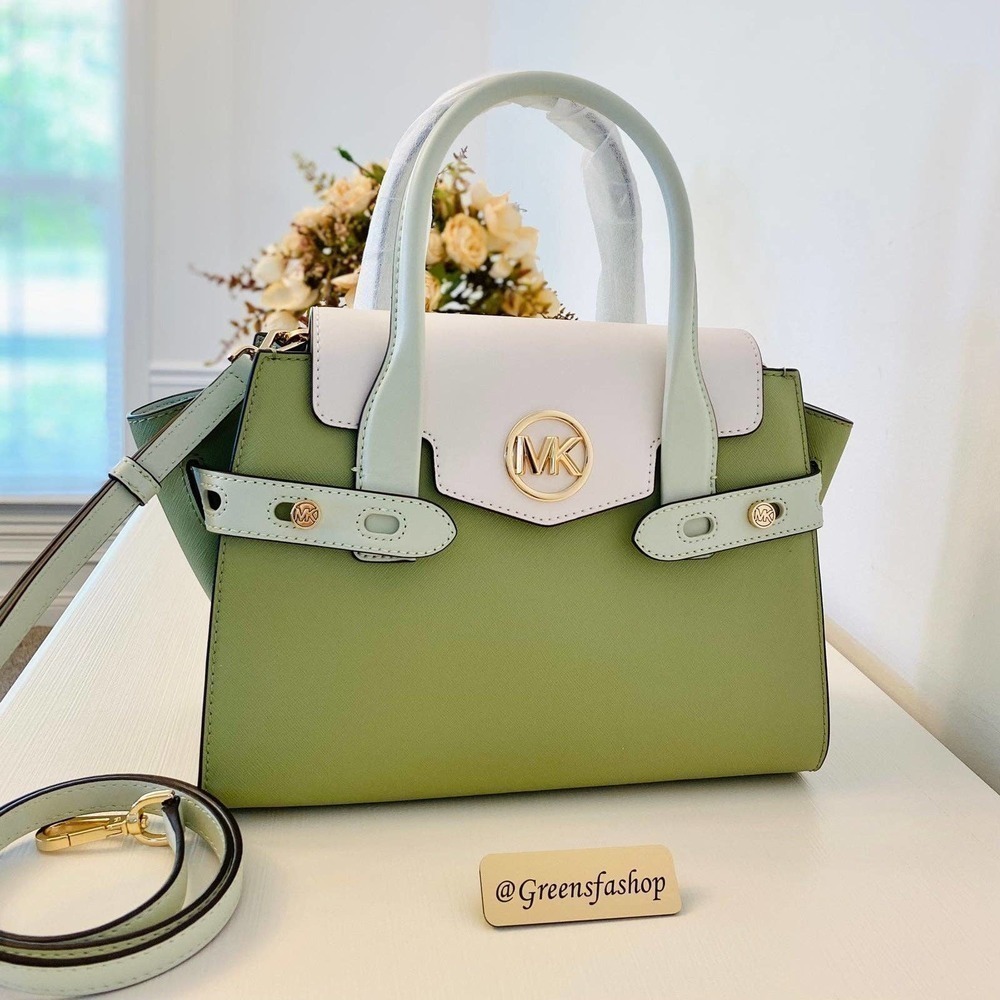 Michael Kors Purse Carmen Medium Flap Satchel shoulder bag light sage